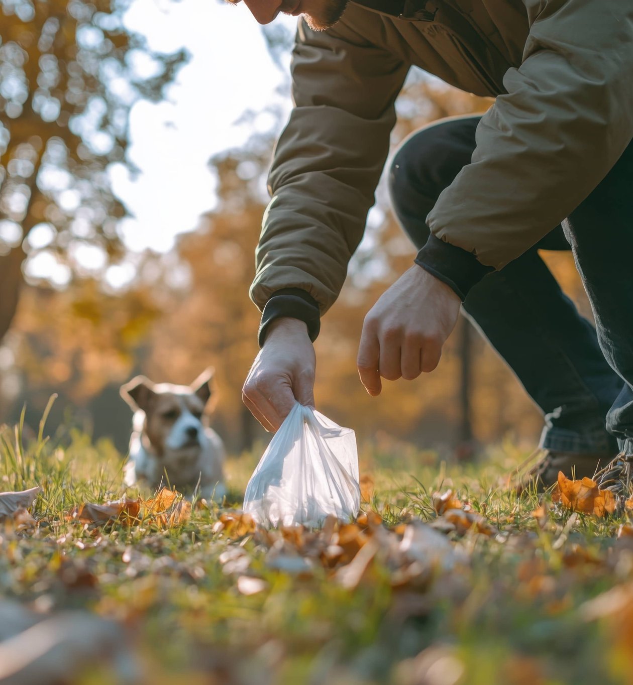 Clean residential yard after dog waste removal